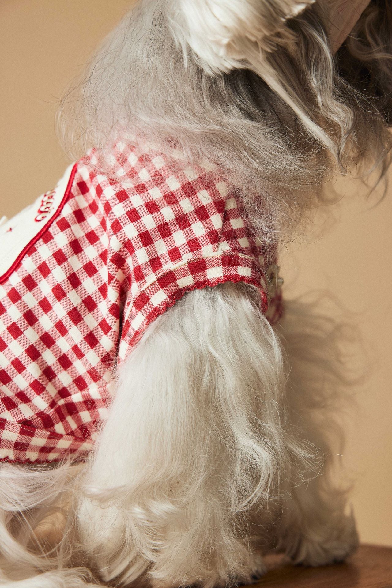 a red plaid sleeveless vest