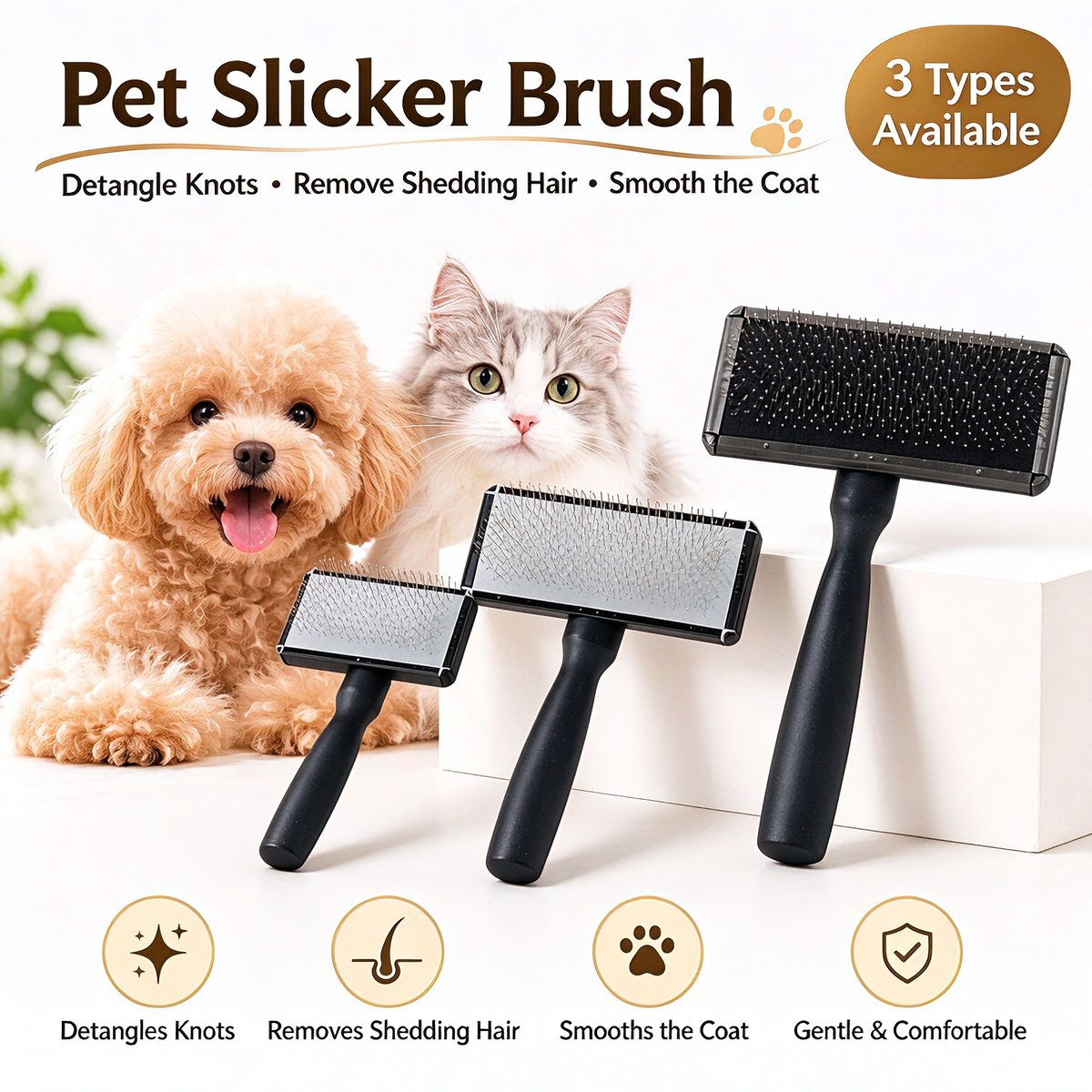 Pet Slicker Brush for Dogs and Cats – Choose from 3 Types: Hard Pin, Soft Pin, or Mini