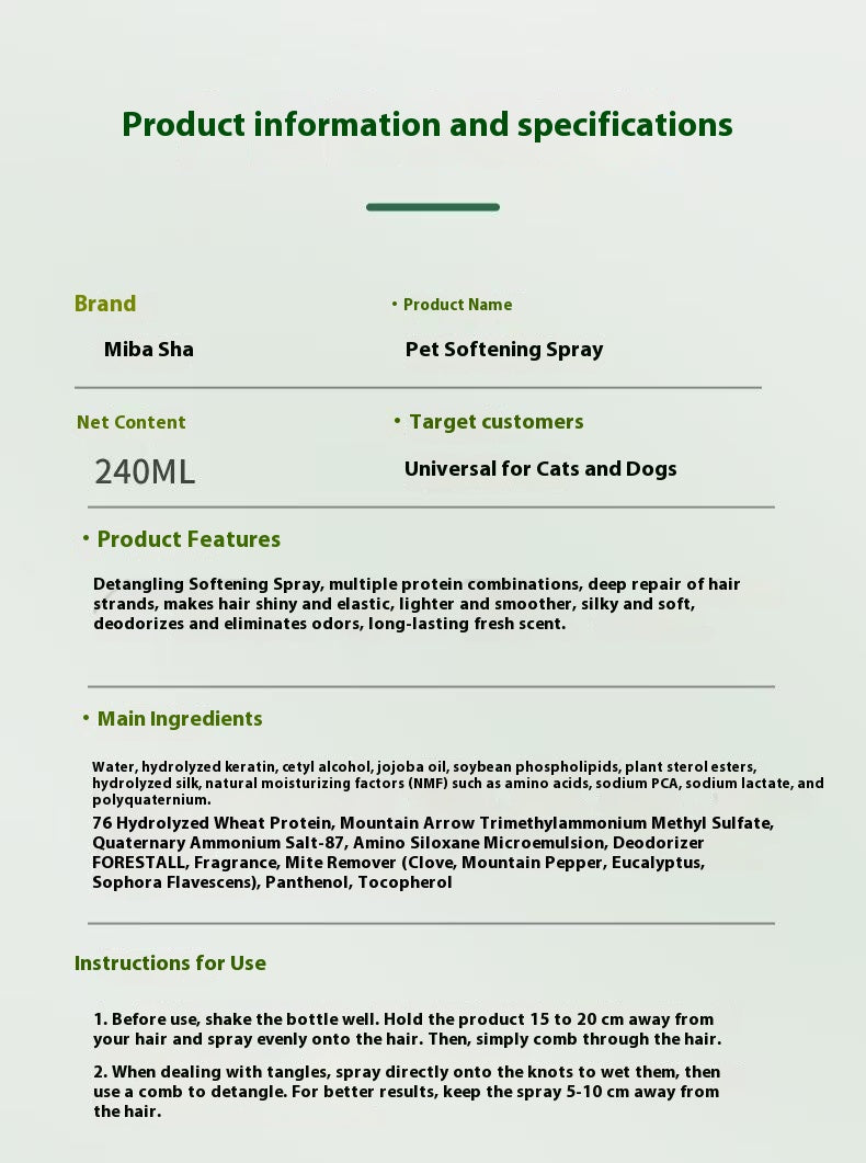Conditioning spray for both dogs and cats