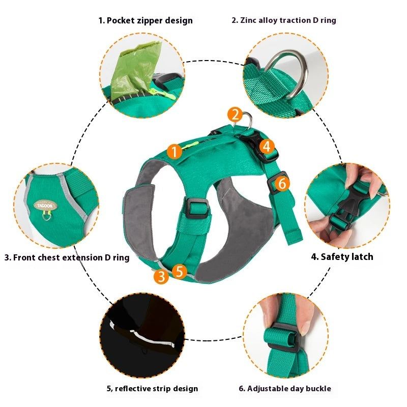 Lightweight pet harness with reflective strips + a free small night light