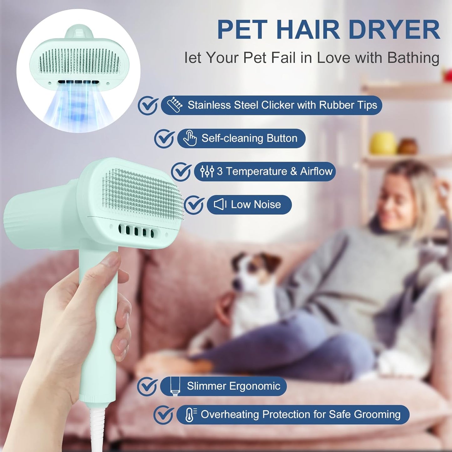 2-in 1 Overheating Protection Low Noise Dryer for Small Dogs