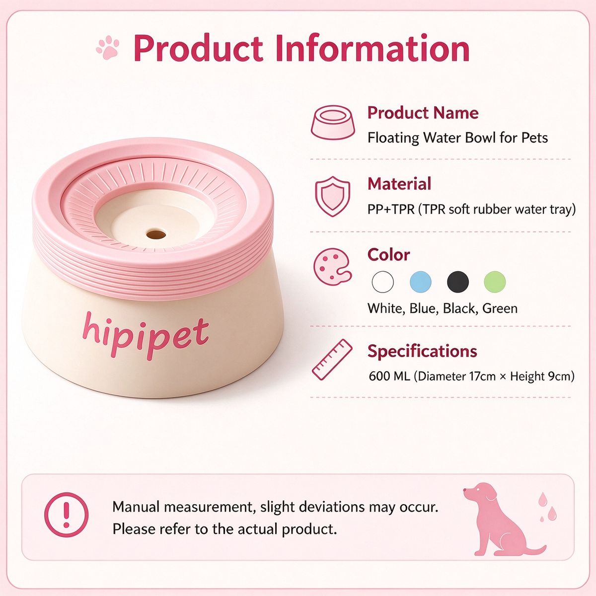 New dog bowl with a non-wetting mouth and floating water bowl
