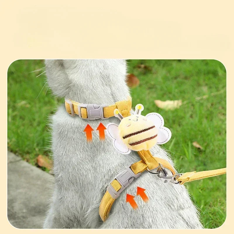 Harness Leash Collar Adjustable Cartoon Bee Double Layer