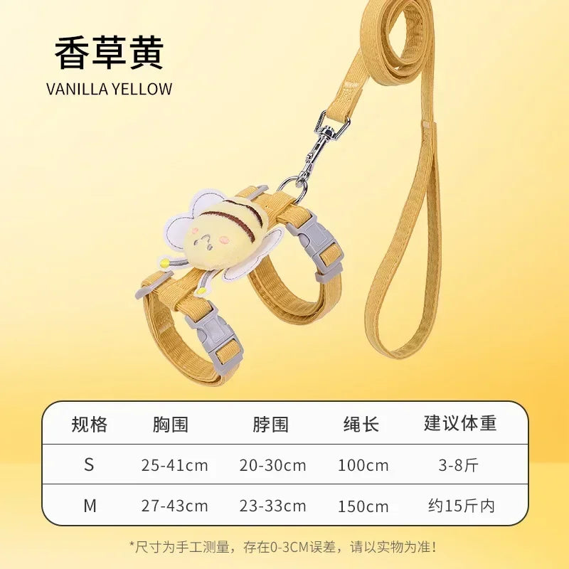 Harness Leash Collar Adjustable Cartoon Bee Double Layer