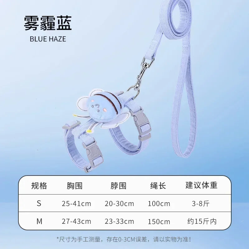 Harness Leash Collar Adjustable Cartoon Bee Double Layer