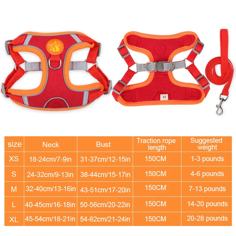 Dogs Harness Vest Walking Traction Rope Reflective Straps Soft Mesh