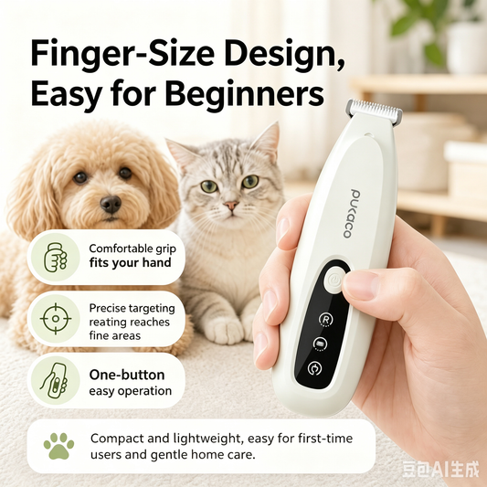 Thumb-sized electric trimmer for targeted pet fur grooming