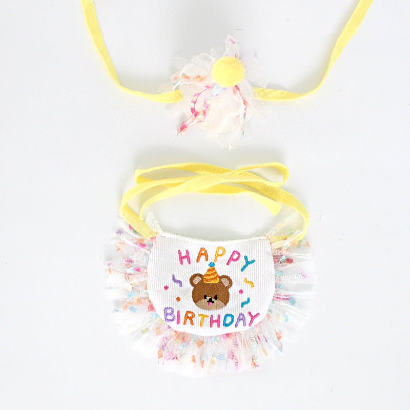 Birthday Bear Printed Bib&Hat Set