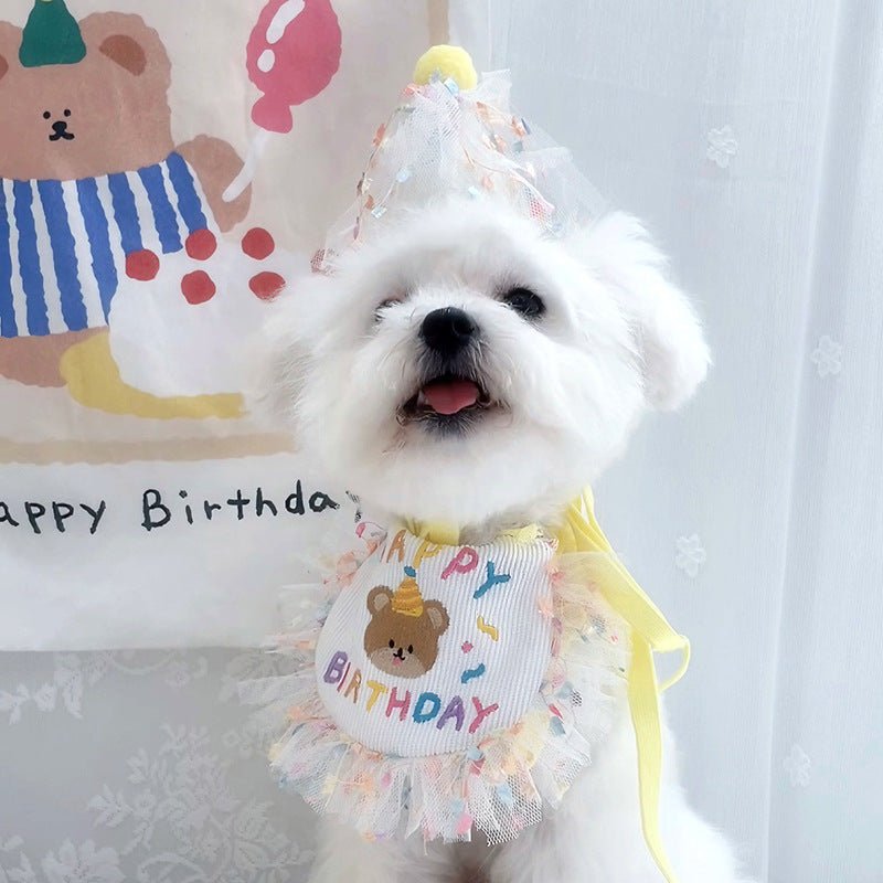 Birthday Bear Printed Bib&Hat Set