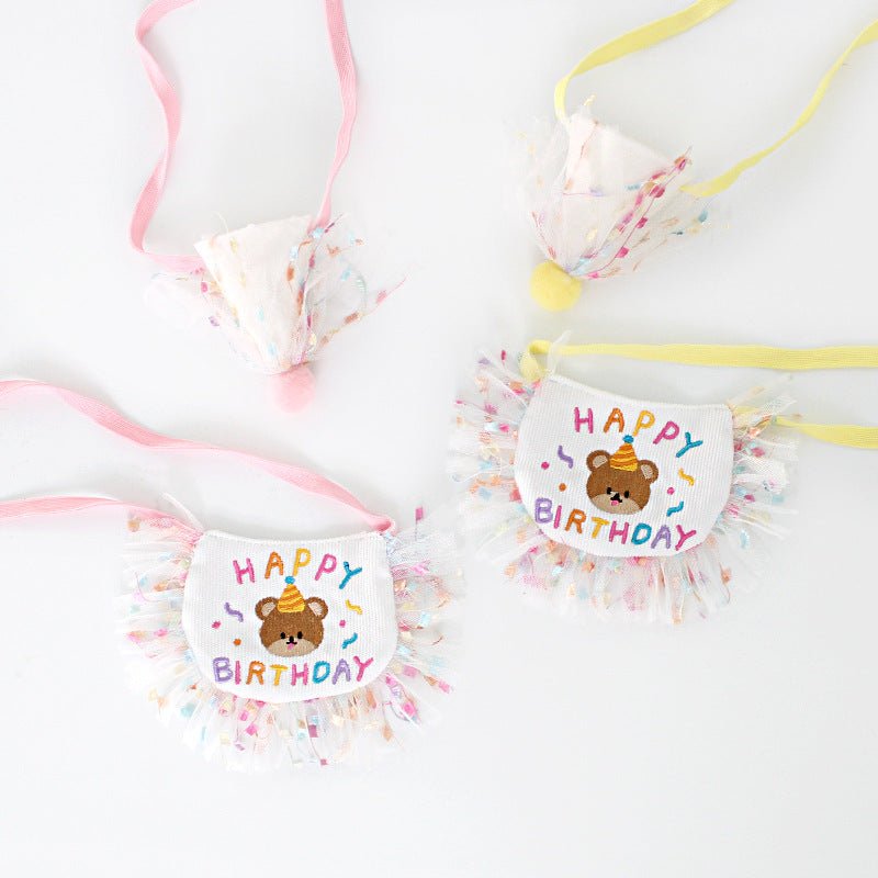 Birthday Bear Printed Bib&Hat Set