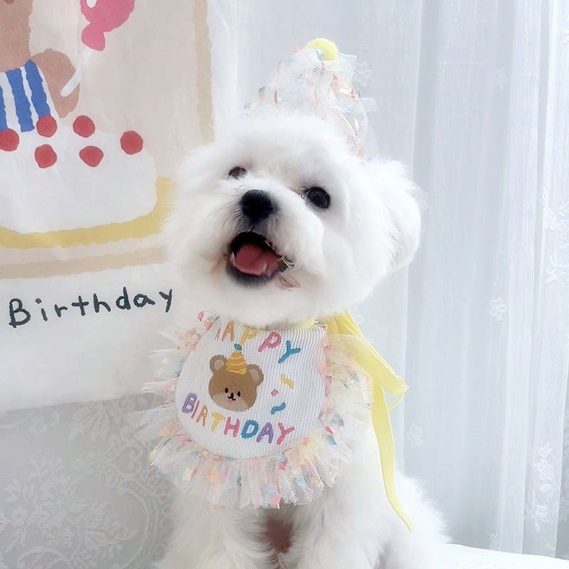 Birthday Bear Printed Bib&Hat Set