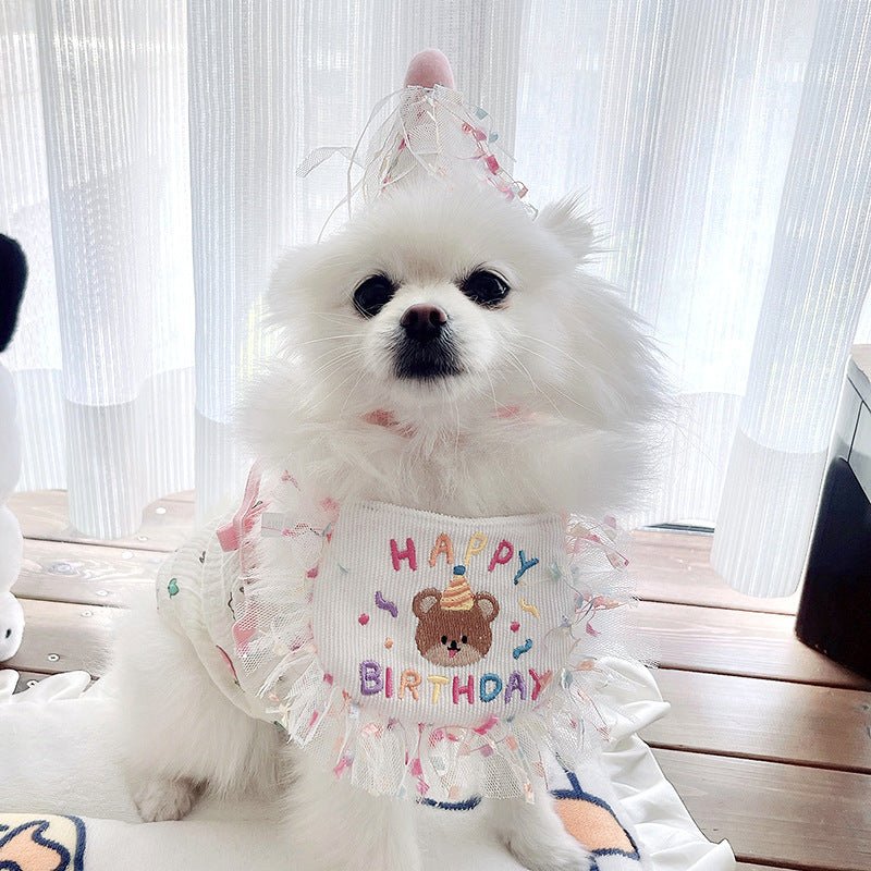 Birthday Bear Printed Bib&Hat Set