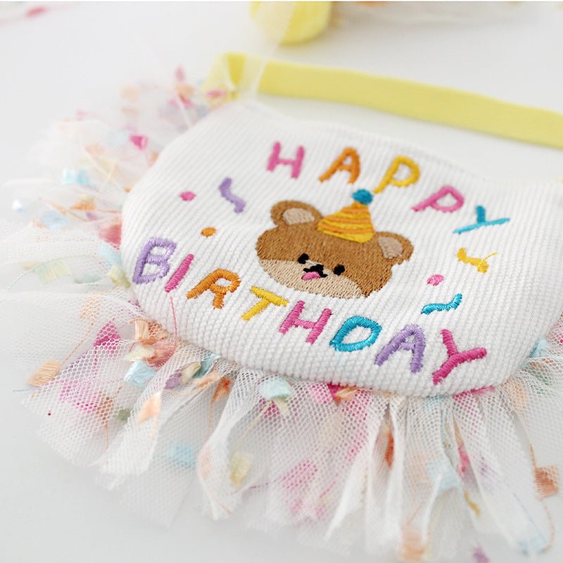 Birthday Bear Printed Bib&Hat Set