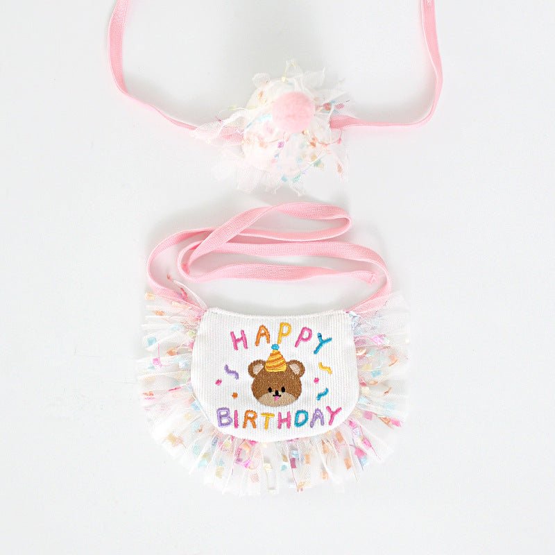Birthday Bear Printed Bib&Hat Set