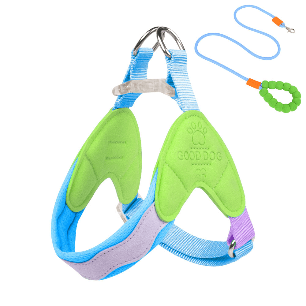 The dog harness with dopamine - inspired color combinations is soft and comfortable.