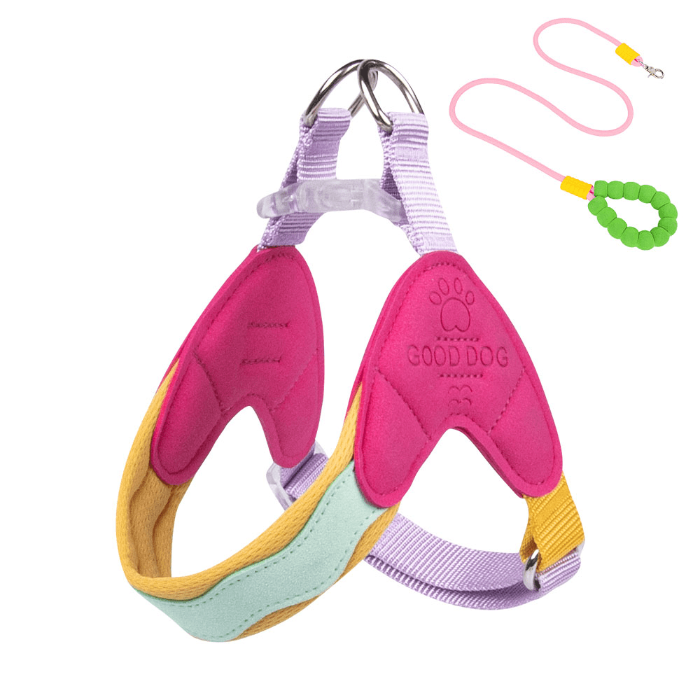 The dog harness with dopamine - inspired color combinations is soft and comfortable.