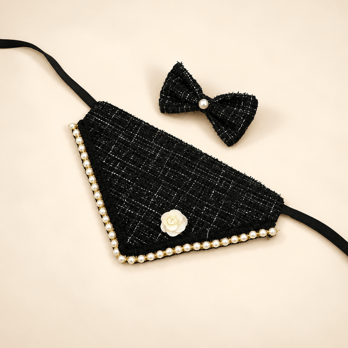 Pearl-Trim Pet Scarf & Bow Set
