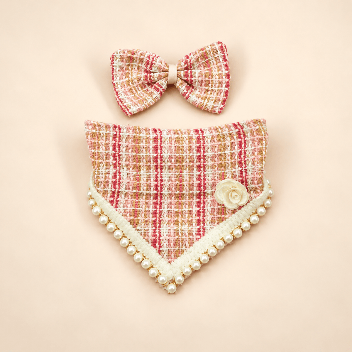Pearl-Trim Pet Scarf & Bow Set