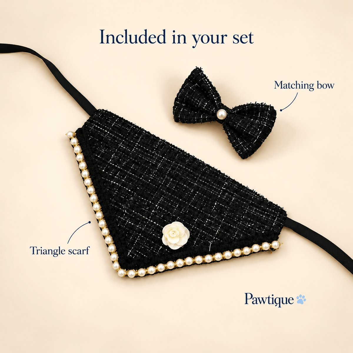 Pearl-Trim Pet Scarf & Bow Set