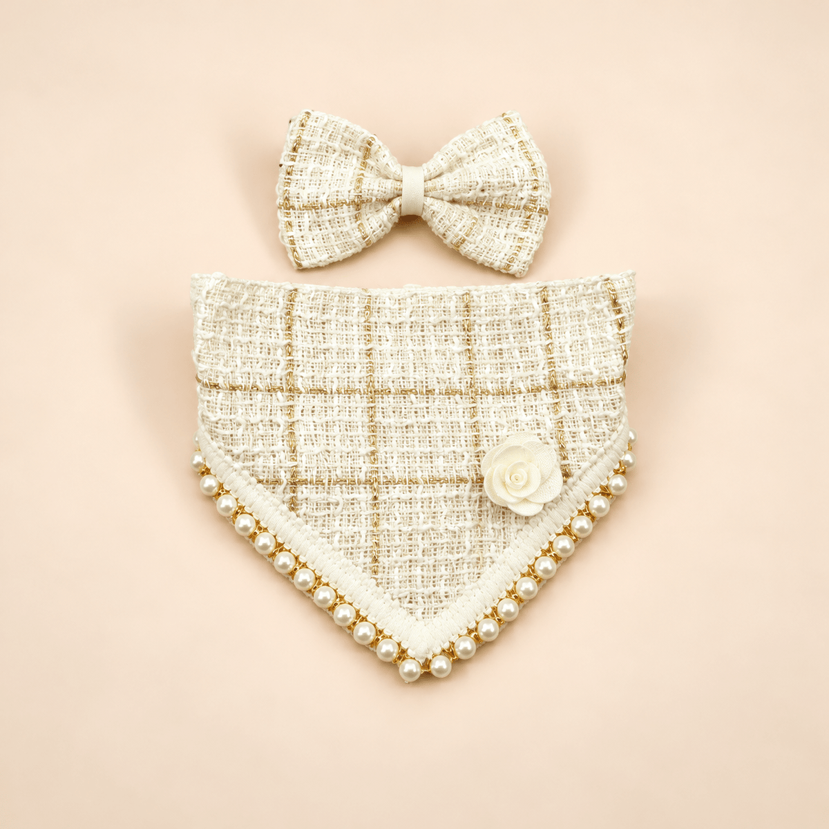 Pearl-Trim Pet Scarf & Bow Set