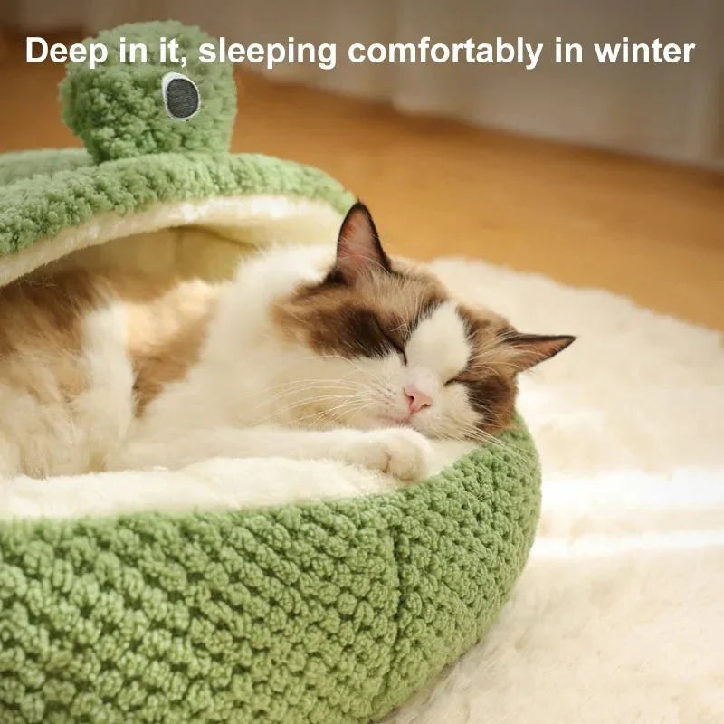 Warm Plush Round Frog Soft Bed
