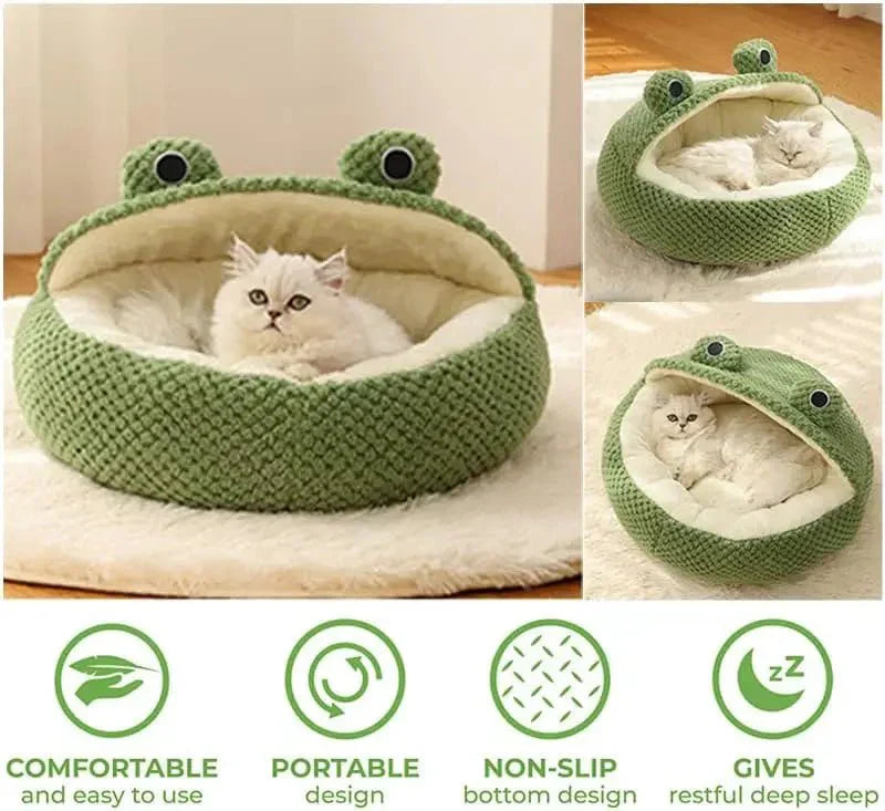 Warm Plush Round Frog Soft Bed