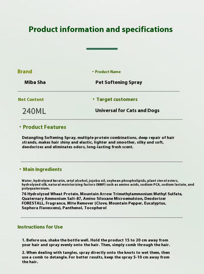 Conditioning spray for both dogs and cats