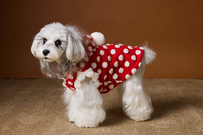Red polka-dot sleeveless hooded vest for dogs