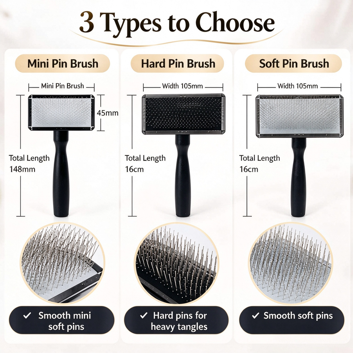 Pet Slicker Brush for Dogs and Cats – Choose from 3 Types: Hard Pin, Soft Pin, or Mini