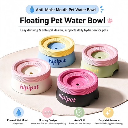 New dog bowl with a non-wetting mouth and floating water bowl