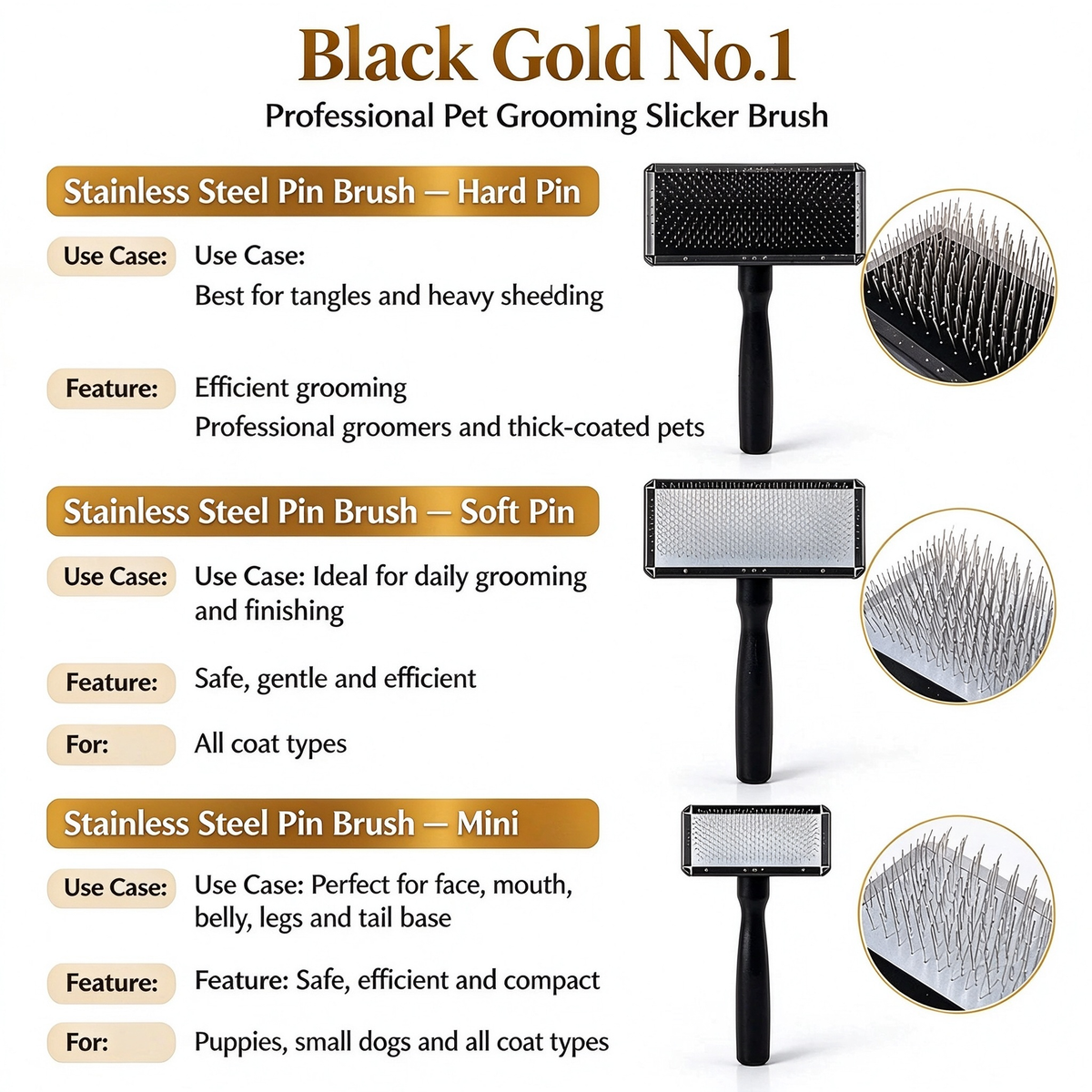 Pet Slicker Brush for Dogs and Cats – Choose from 3 Types: Hard Pin, Soft Pin, or Mini
