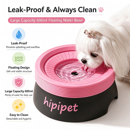 New dog bowl with a non-wetting mouth and floating water bowl