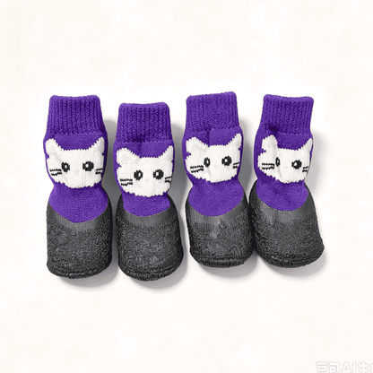 Non-Slip Dog Socks with Rubber Soles, Cute Cartoon Knit Pet Shoes for Small Dogs, Soft Paw Protection for Indoor Floors