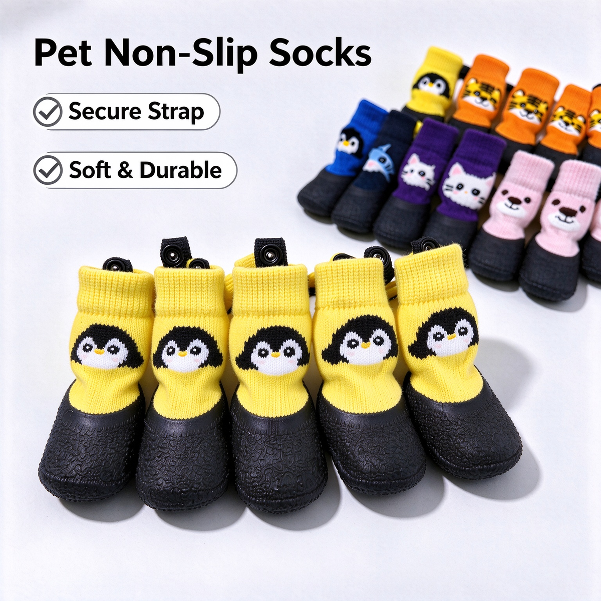Non-Slip Dog Socks with Rubber Soles, Cute Cartoon Knit Pet Shoes for Small Dogs, Soft Paw Protection for Indoor Floors