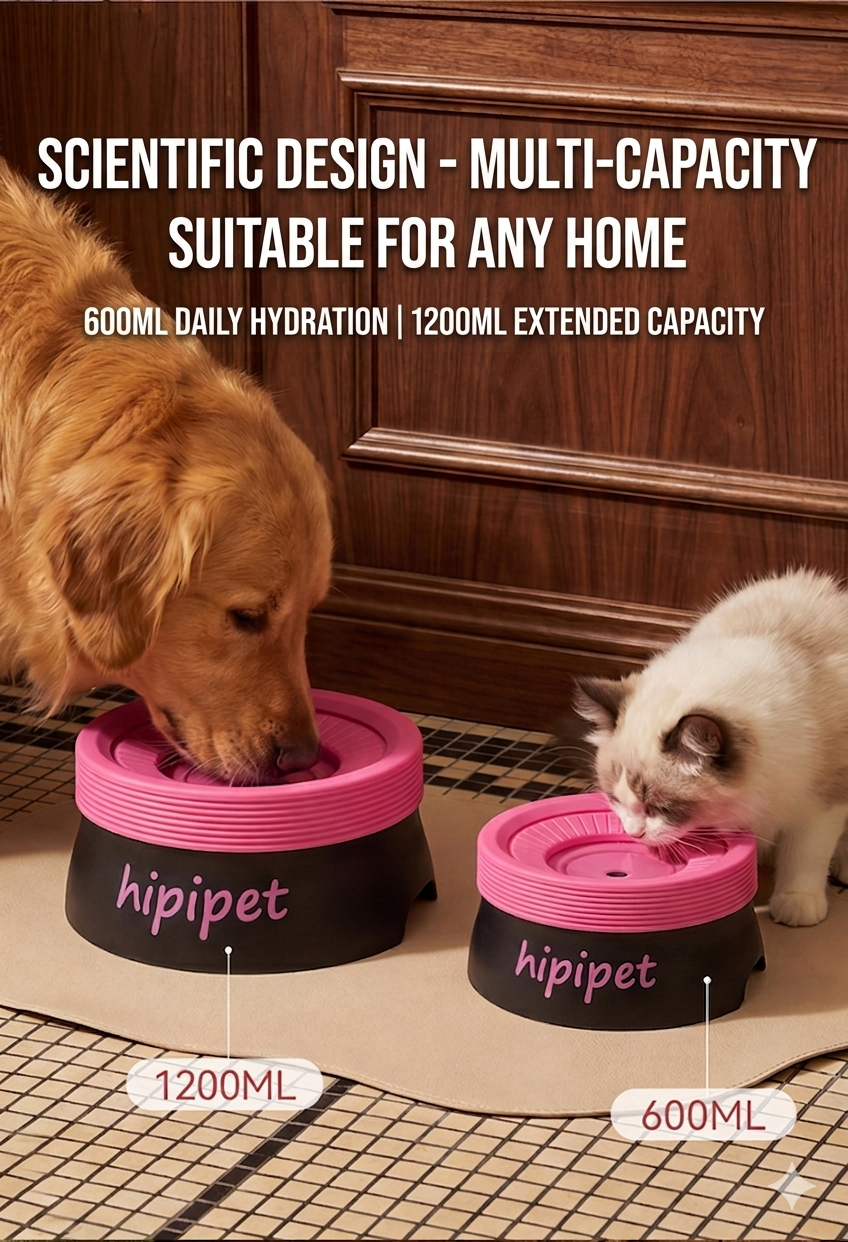 New dog bowl with a non-wetting mouth and floating water bowl