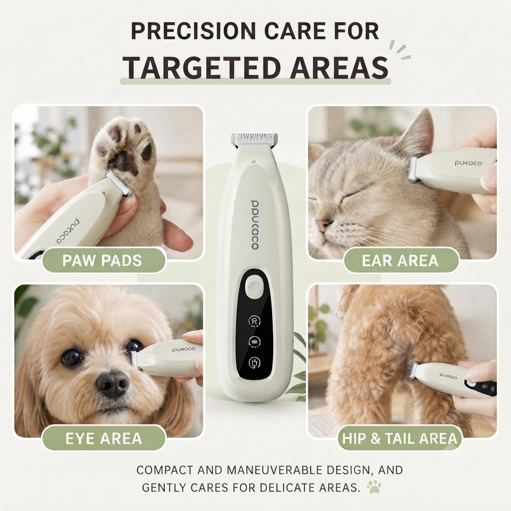 Thumb-sized electric trimmer for targeted pet fur grooming