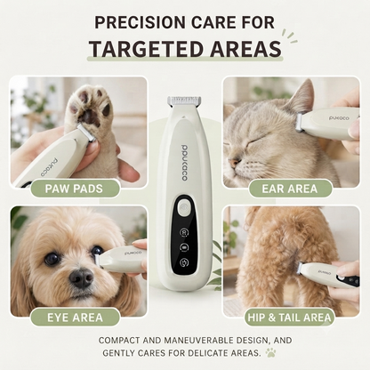 Thumb-sized electric trimmer for targeted pet fur grooming