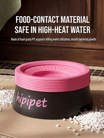New dog bowl with a non-wetting mouth and floating water bowl