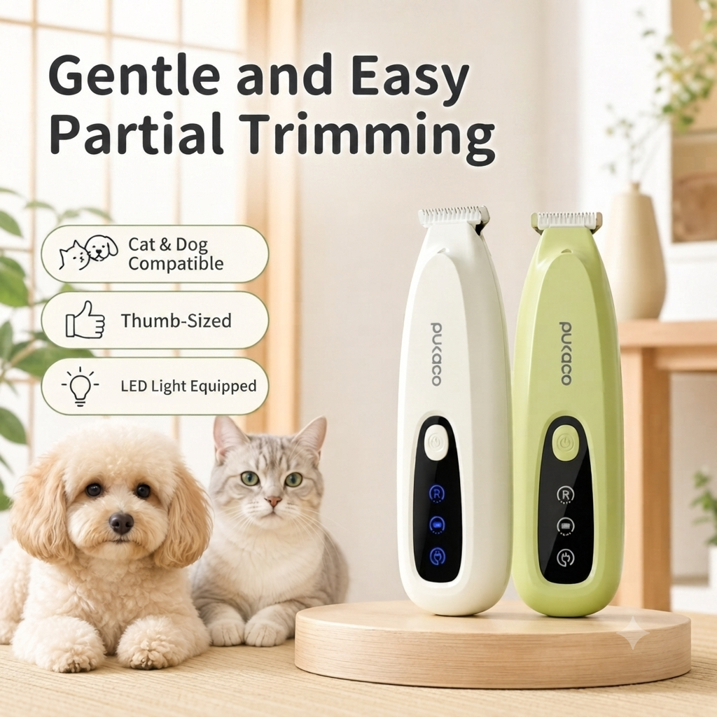 Thumb-sized electric trimmer for targeted pet fur grooming