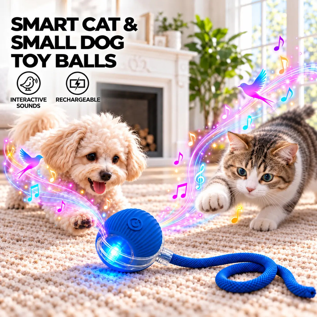 Interactive Cat & Dog Teaser Toy with Two Additional Tails, Kitten Rolling Ball Toy, Pet Supplies, Dog & Cat Accessories Cute dog toys