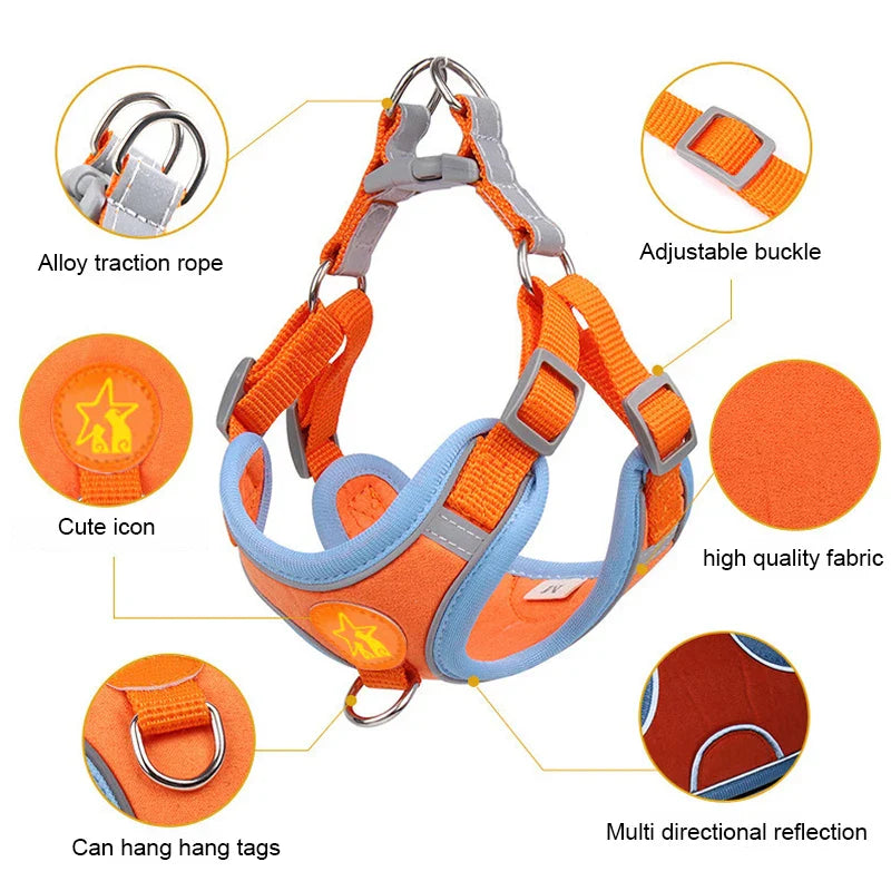 Dogs Harness Vest Walking Traction Rope Reflective Straps Soft Mesh