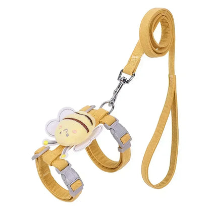 Harness Leash Collar Adjustable Cartoon Bee Double Layer
