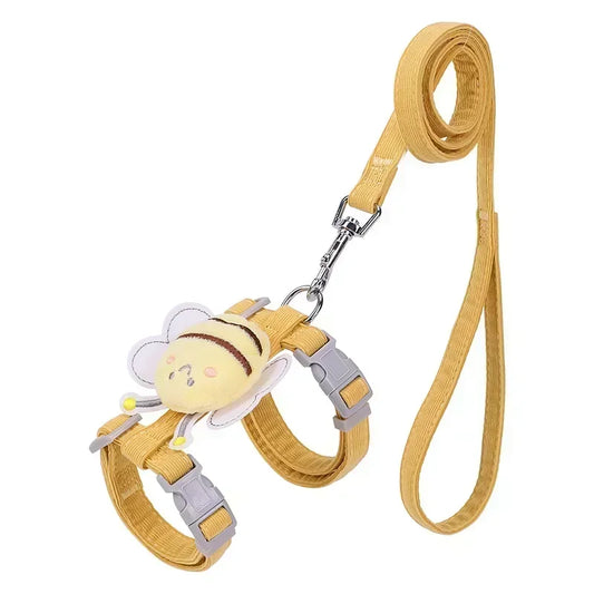 Harness Leash Collar Adjustable Cartoon Bee Double Layer