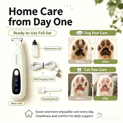 Thumb-sized electric trimmer for targeted pet fur grooming