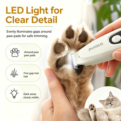 Thumb-sized electric trimmer for targeted pet fur grooming