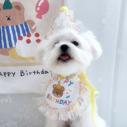 Birthday Bear Printed Bib&Hat Set