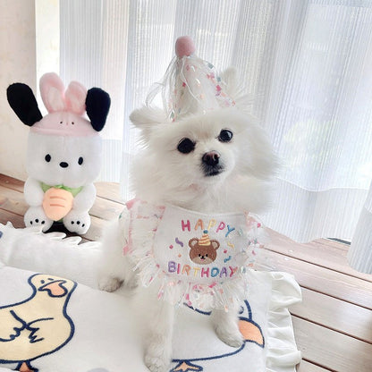 Birthday Bear Printed Bib&Hat Set