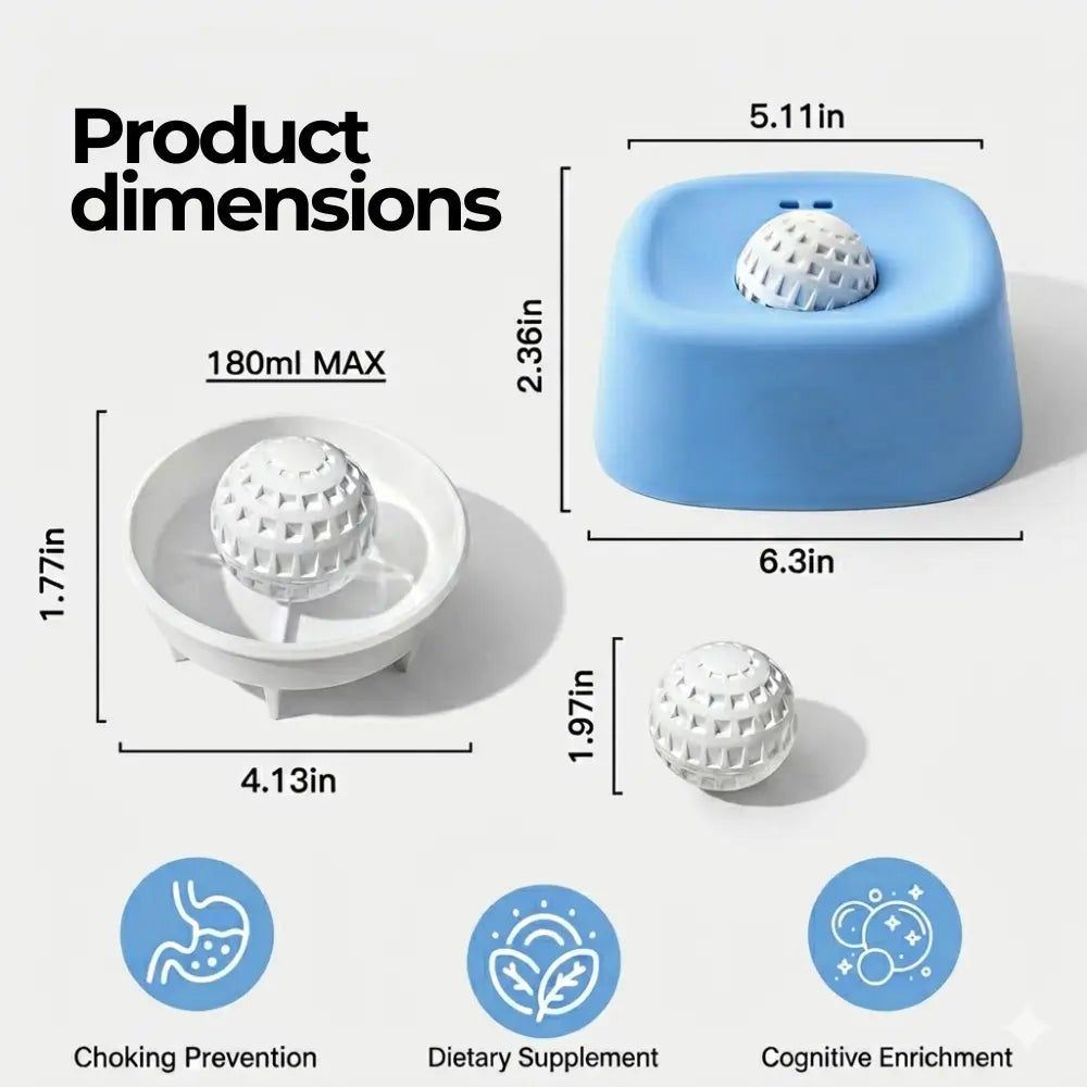 Pet Slow-Feeder Bowl and Lick Ball Toy