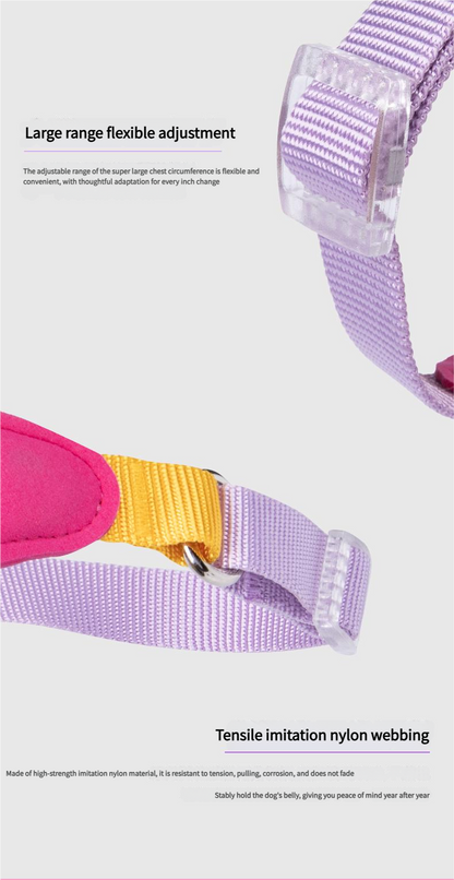 The dog harness with dopamine - inspired color combinations is soft and comfortable.