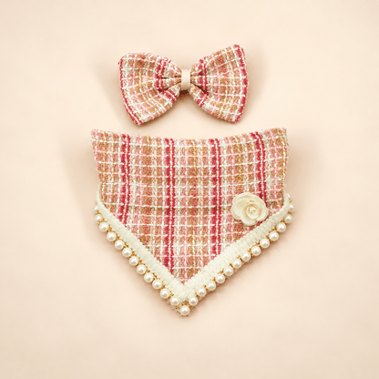 Pearl-Trim Pet Scarf & Bow Set
